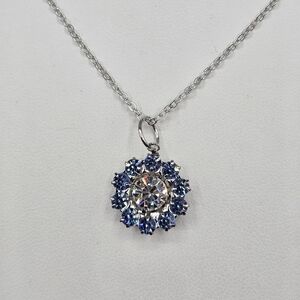 Flower Necklace Made with Swarovski Crystals Lt Sapphire Blue Silver